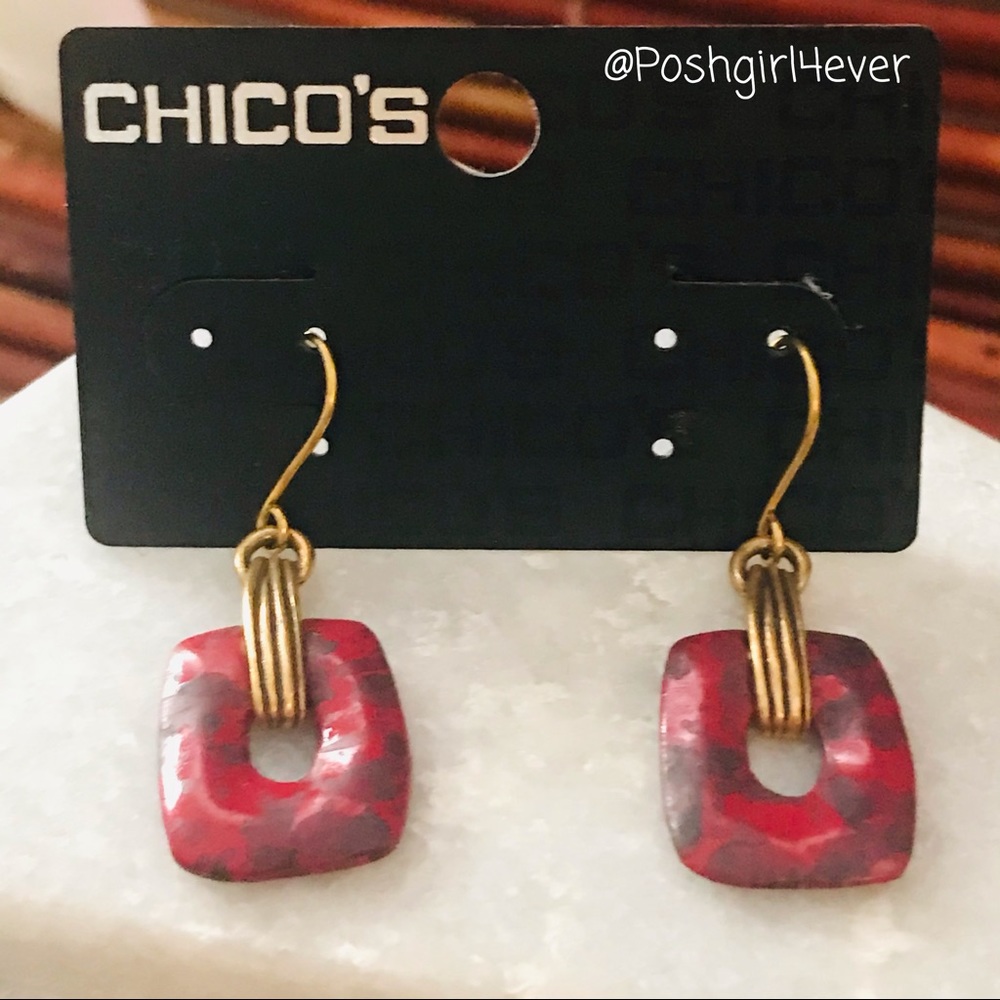 Chico’s Red Brass Tone French Wire Earrings NWT